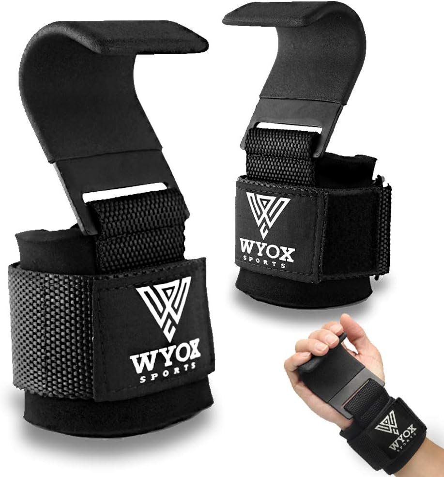 WYOX Professional Lifting Straps Hooks | 7mm Thick Neoprene Padded Hand Wrist Wraps for Weightlifting Grip Support - Ideal Deadlift Wrist Straps Gym Gloves for Women Men