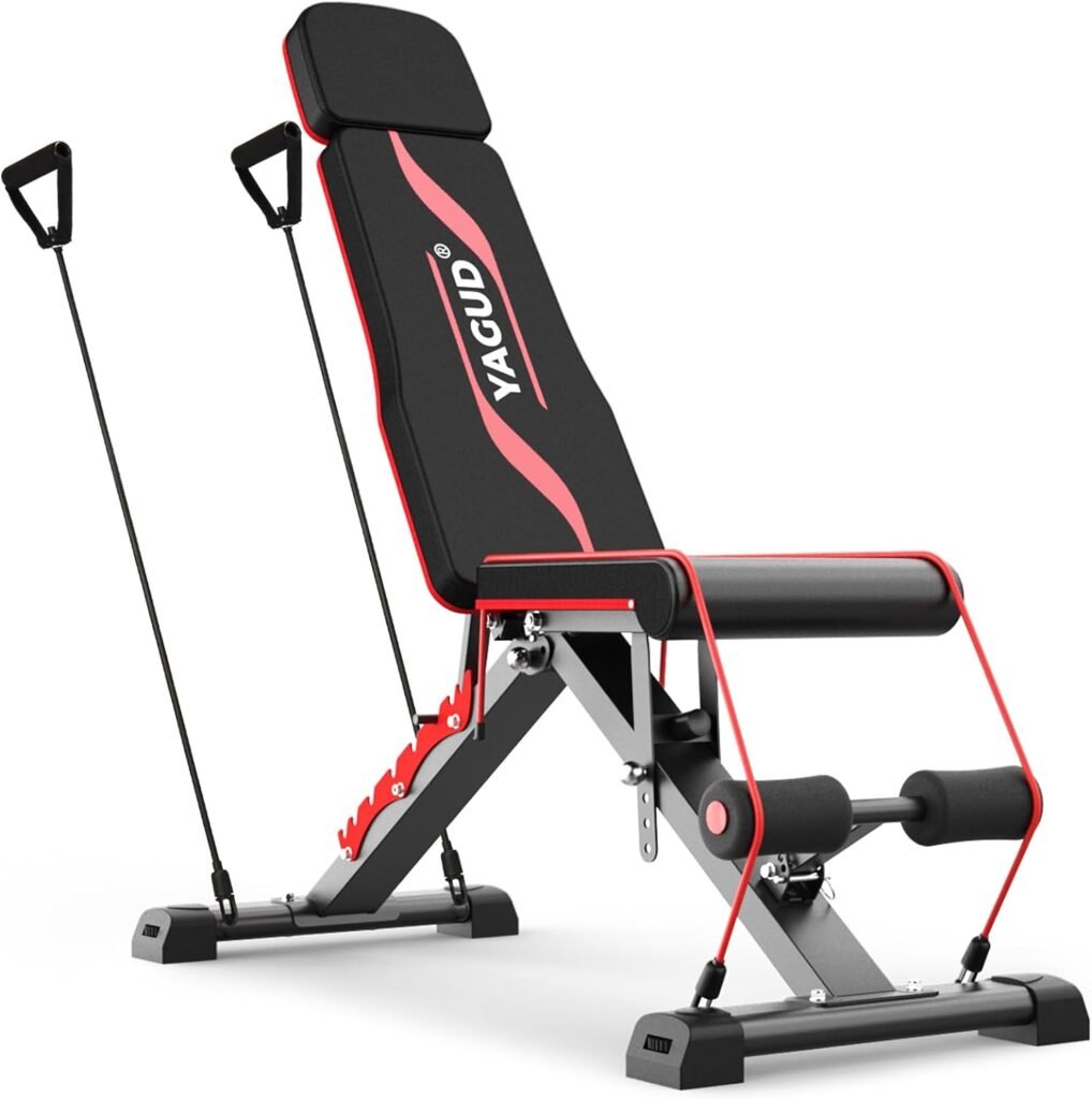 Yagud Weight Bench Press, Adjustable Workout Benches for Home Gym Dumbbell Exercise, 800 LB Stable Incline Decline Bench for Full Body Workout, 2 Sec Fast Folding Strength Training Sit up Bench
