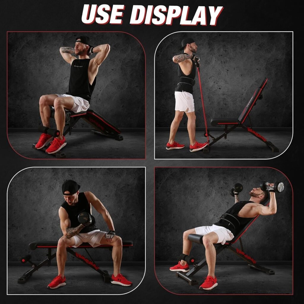 Yagud Weight Bench Press, Adjustable Workout Benches for Home Gym Dumbbell Exercise, 800 LB Stable Incline Decline Bench for Full Body Workout, 2 Sec Fast Folding Strength Training Sit up Bench