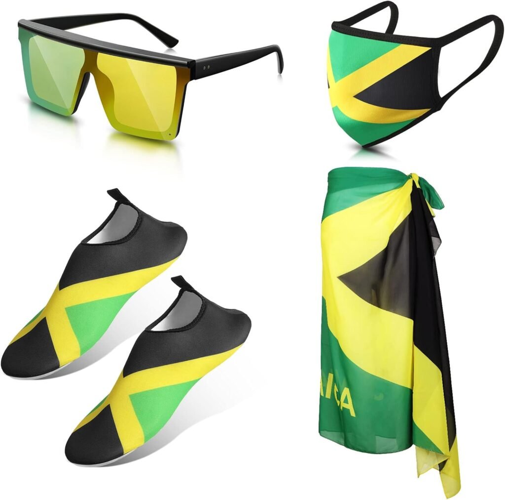 Yahenda 4 PCS Jamaican Swimsuit for Women, Include Sarong Wrap Cover Up, Water Shoe, Face Cover, Sunglasses