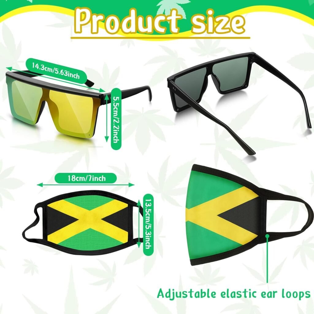 Yahenda 4 PCS Jamaican Swimsuit for Women, Include Sarong Wrap Cover Up, Water Shoe, Face Cover, Sunglasses