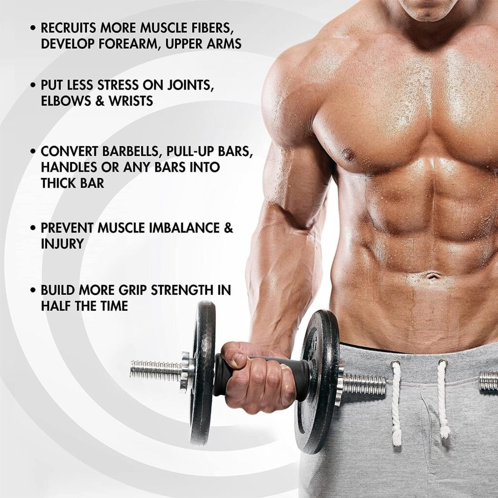 Yes4All Thick Dumbbell Handles Grips, Firm Rubber Barbell Grips, Great for Increasing Forearm Strength, Weightlifting, Muscle Building, Cable Attachments
