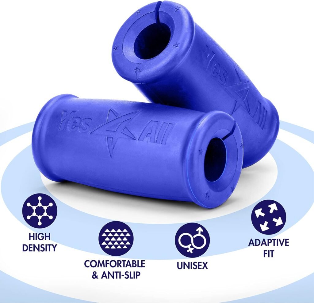 Yes4All Thick Dumbbell Handles Grips, Firm Rubber Barbell Grips, Great for Increasing Forearm Strength, Weightlifting, Muscle Building, Cable Attachments