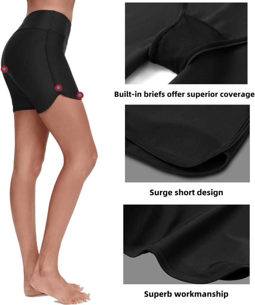 Yilisha Womens Tummy Control Swim Shorts Black Plus Size High Waisted Bikini Bottoms Swimsuit Shorts Swim Bottoms Swimwear