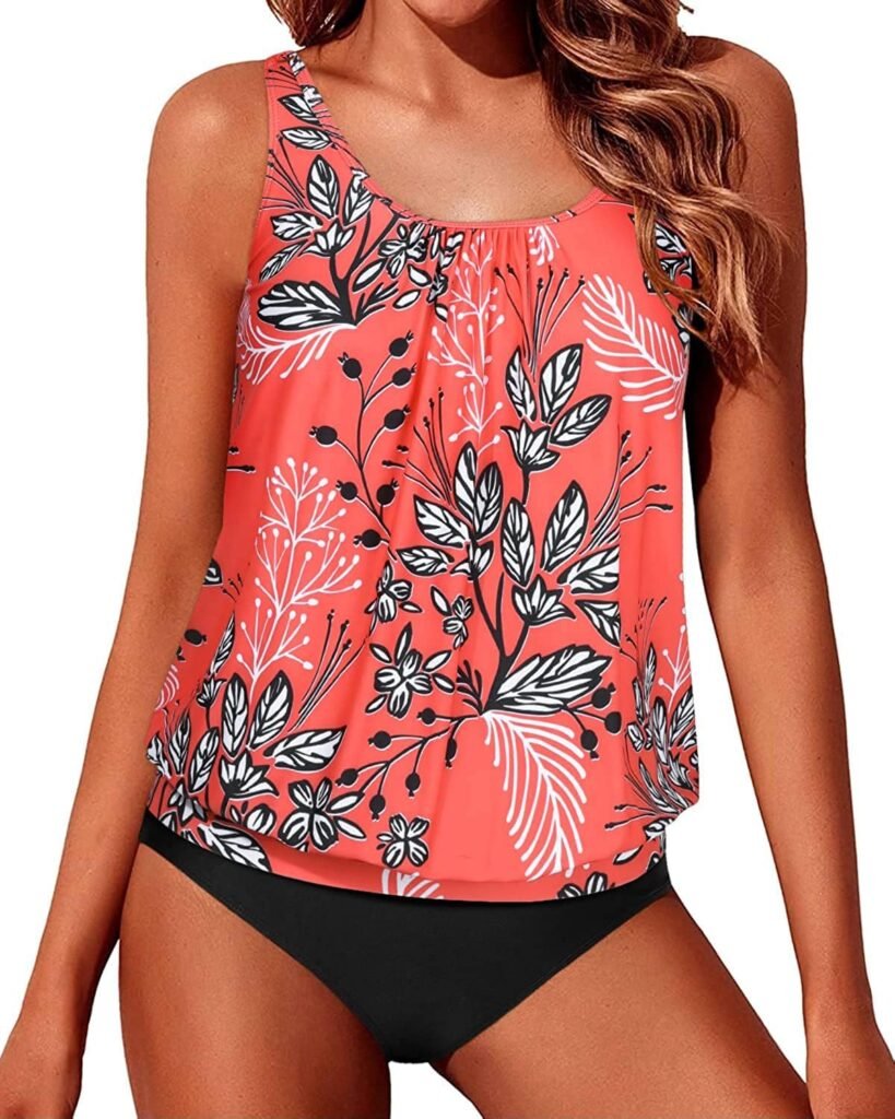 Yonique Two Piece Blouson Tankini Swimsuits for Women Modest Bathing Suits Loose Fit Swimwear