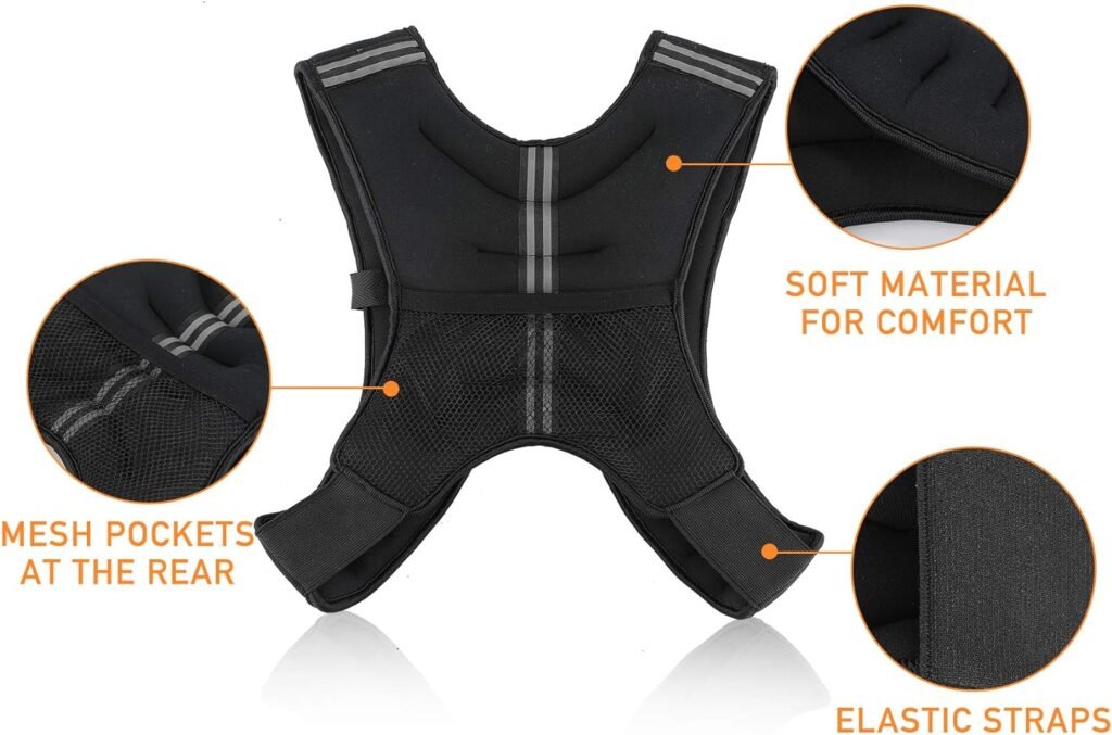 ZELUS Weighted Vest, 6lb/8lb/12lb/16lb/20lb/25lb/30lb Weight Vest with Reflective Stripe for Workout, Strength Training, Running, Fitness, Muscle Building, Weight Loss, Weightlifting