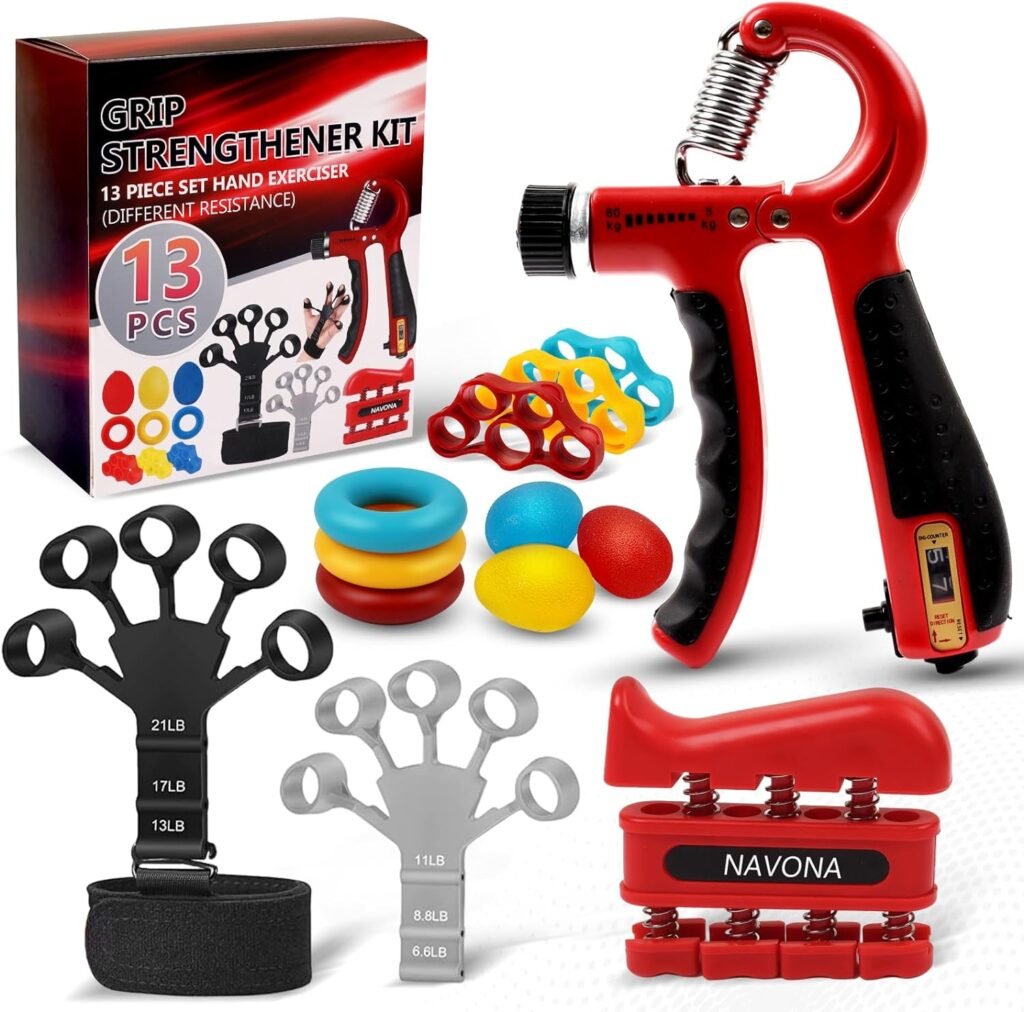 11/13 PCS Hand Grip and Forearm Strengthener kit, Adjustable Hand Exerciser and Finger Stretcher, Finger strengthener, Finger exerciser,Stress Ball,Grip Ring for Muscle Building, Recover Hand Injure