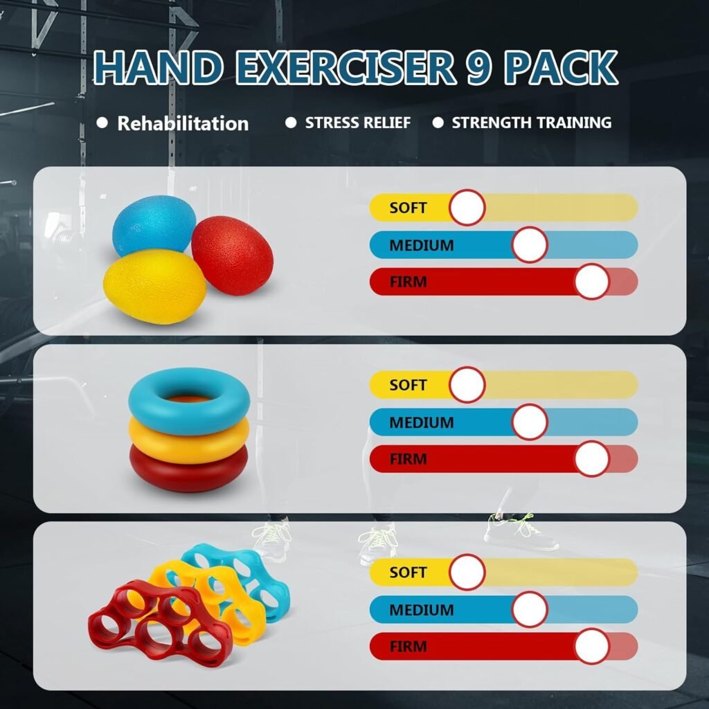 11/13 PCS Hand Grip and Forearm Strengthener kit, Adjustable Hand Exerciser and Finger Stretcher, Finger strengthener, Finger exerciser,Stress Ball,Grip Ring for Muscle Building, Recover Hand Injure