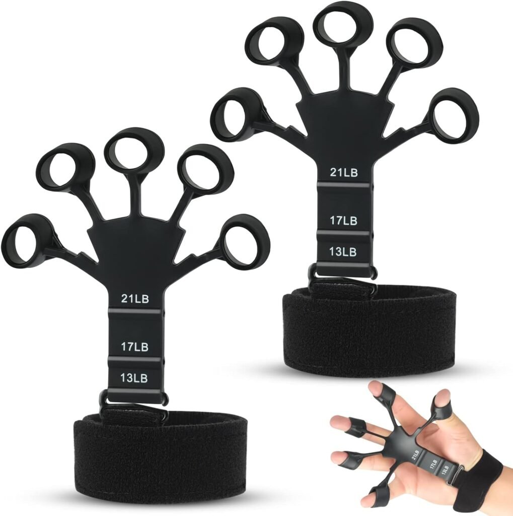 2pcs Finger Strengthener，Gripster Strength Trainer，Adjustable Hand Exercisers Strengthener for Hand Training Guitar Exerciser Hand Muscle Building Finger Arthritis Therapys Recovery Relieve Pain