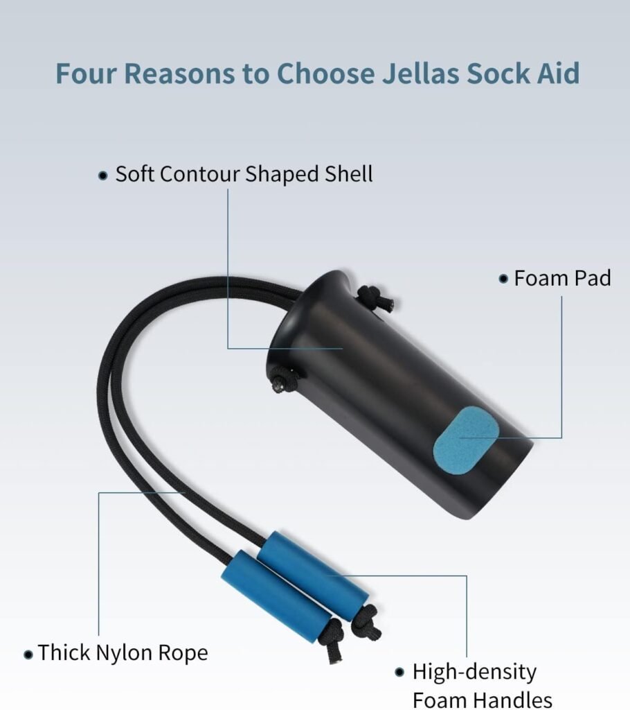 3-Piece Hip Knee Replacement Recovery Kit, Jellas 32-inch Foldable Reacher Grabber with Shoehorn, Sock Aid Device for Seniors, 14-inch Bath Sponge 2 Sides