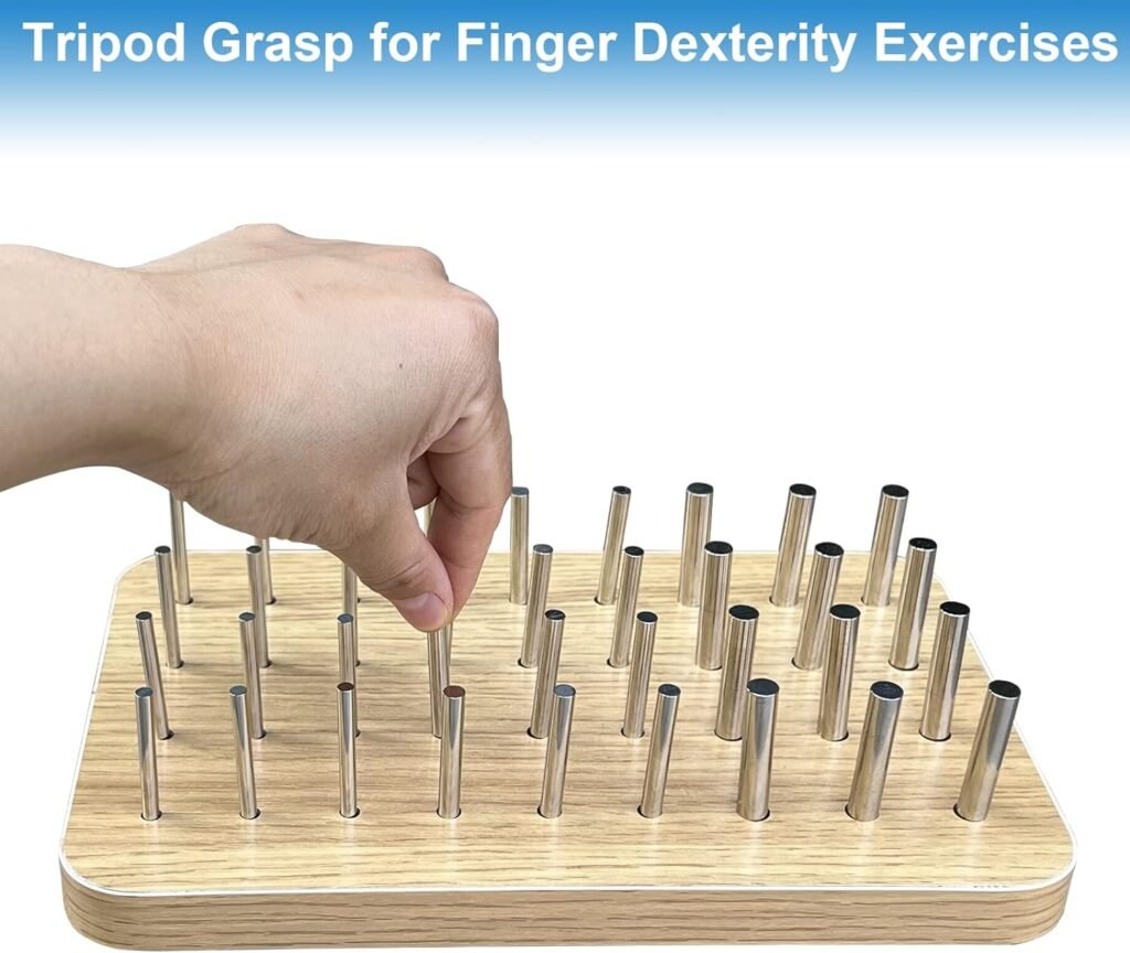 36-Hole Wooden Pegboard for Finger Dexterity, Hand Therapy Peg Board with 3 Different Diameters Round Pegs to Improve Fine Motor Coordination  Sensory Rehabilitation, Comes with 4mm/6mm/8mm Pegs