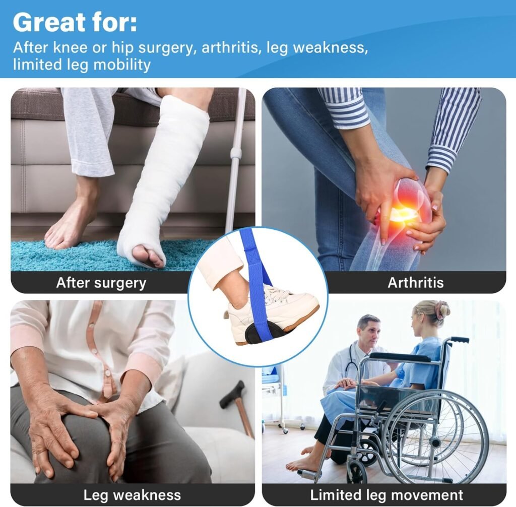 39 Inch Long Leg Lifter Strap with Padded Handgrips and Foot Loop,Rigid Leg Lifter HipKnee Replacement Surgery Recovery Kit,Mobility Aids Tool Foot Lifter Easily Get in and Out of Bed,Car,Wheelchair