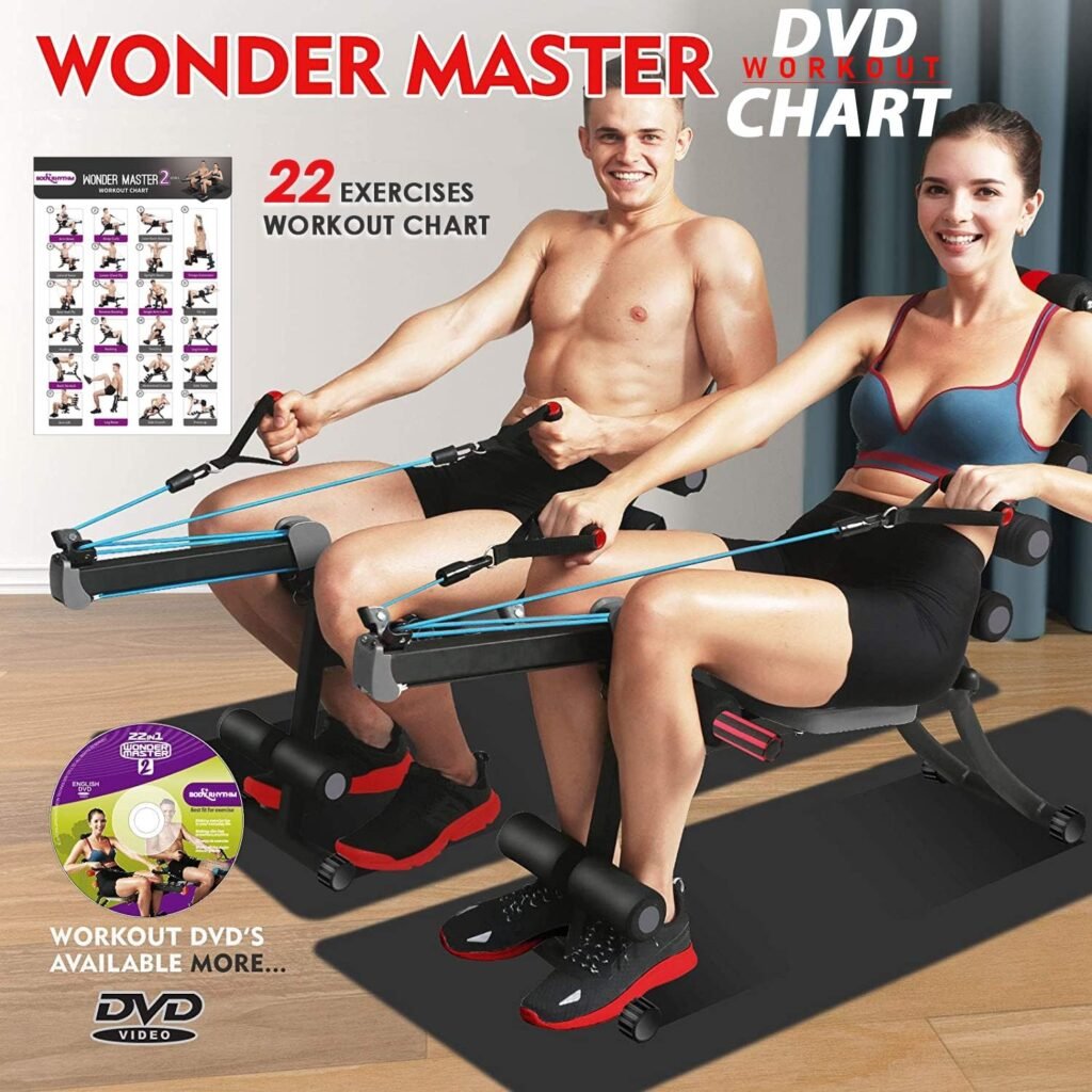 BODY RHYTHM 22 in 1 Wonder Master Core  Abdominal Workout Equipment, Foldable  Adjustable Rowing Machine, Core Strength Training Abdominal Exercise Trainers with 22 Ways to Exercise for Home Gym.