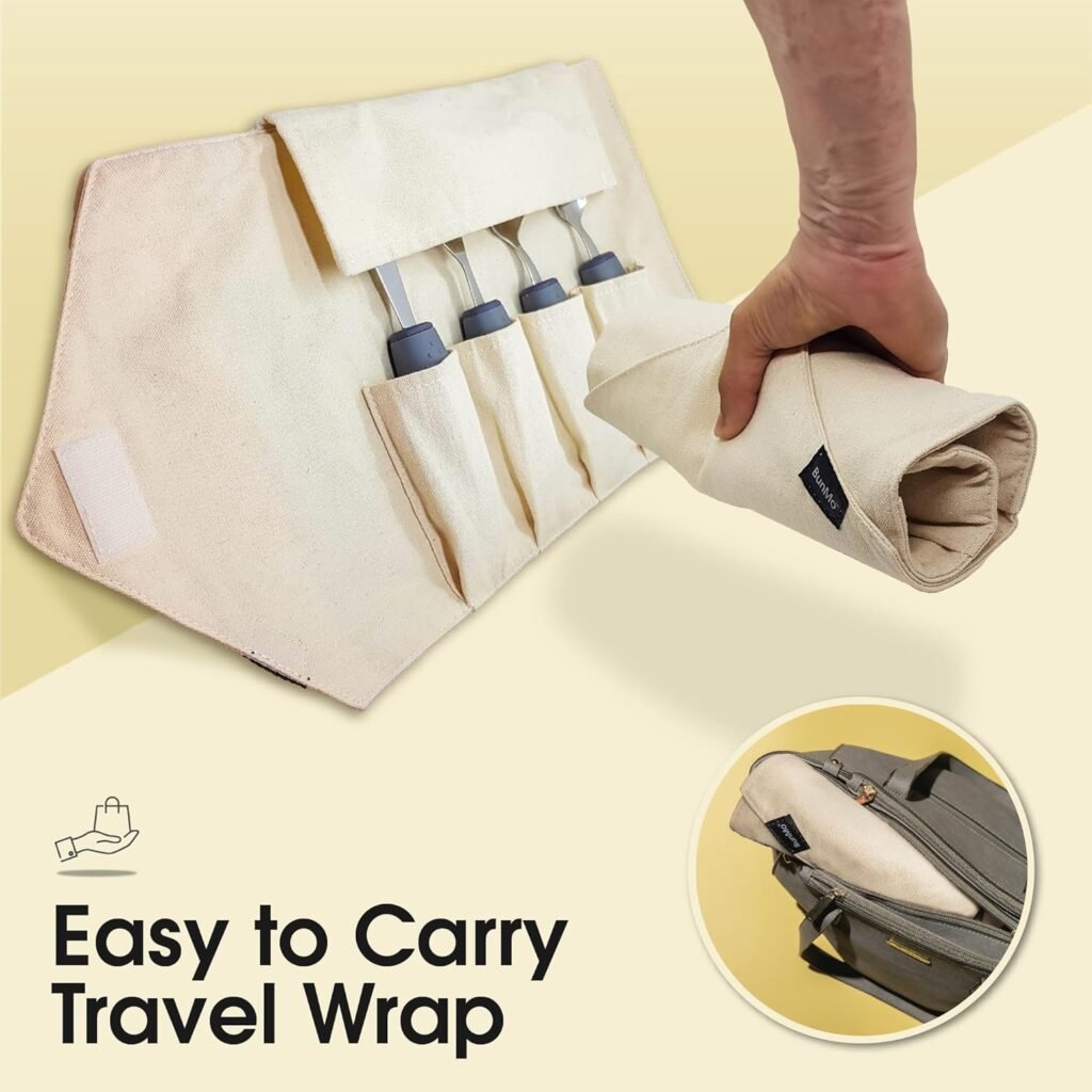 BUNMO Adaptive Utensils for Elderly, Arthritis, Weak Hand Grip  Handicapped | 4 Piece Set | Convenient Travel Pouch | Lightweight | Arthritis Gifts for Seniors Over 80 | Gifts for Disabled Adults