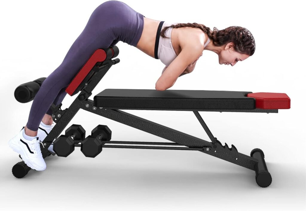 FINER FORM Multi-Functional Adjustable Weight Bench for Total Body Workout – Hyper Back Extension, Roman Chair, Adjustable Ab Sit up Bench, Decline Bench, Flat Bench. Perfect Workout Equipment for a Weights Dumbbells Set