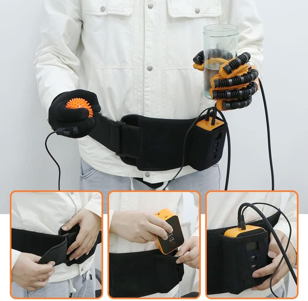 GENDOING Rehabilitation Robot Glove for Stroke Patient, Hand Stroke Recovery Equipment with Portable Belt, USB Chargeable Fingers Strength Training Device for Hemiplegia
