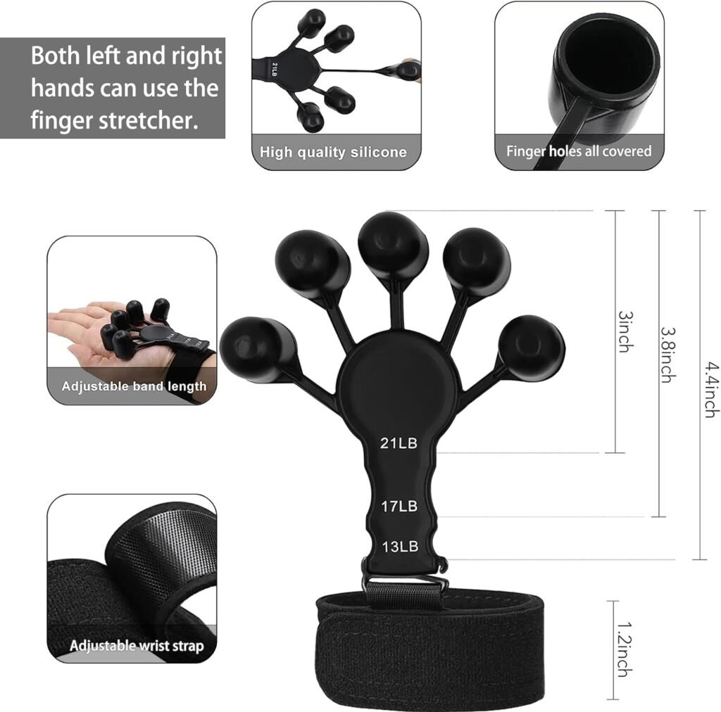 Hand Grip Strengthener Kit (5 Pack) with Finger Exerciser, Hand Grip Strengthener, Hand Extension Exerciser, Adjustable Resistance Hand Gripper, Stress Relief Ball and Forearm Workout Ring for Men and Women