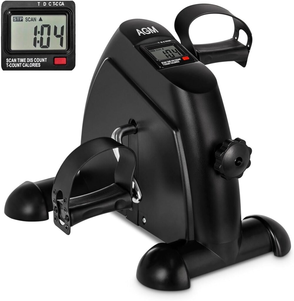 Mini Exercise Bike, AGM Under Desk Bike Pedal Exerciser Foot Cycle Arm  Leg Pedal Exerciser with LCD Screen Displays