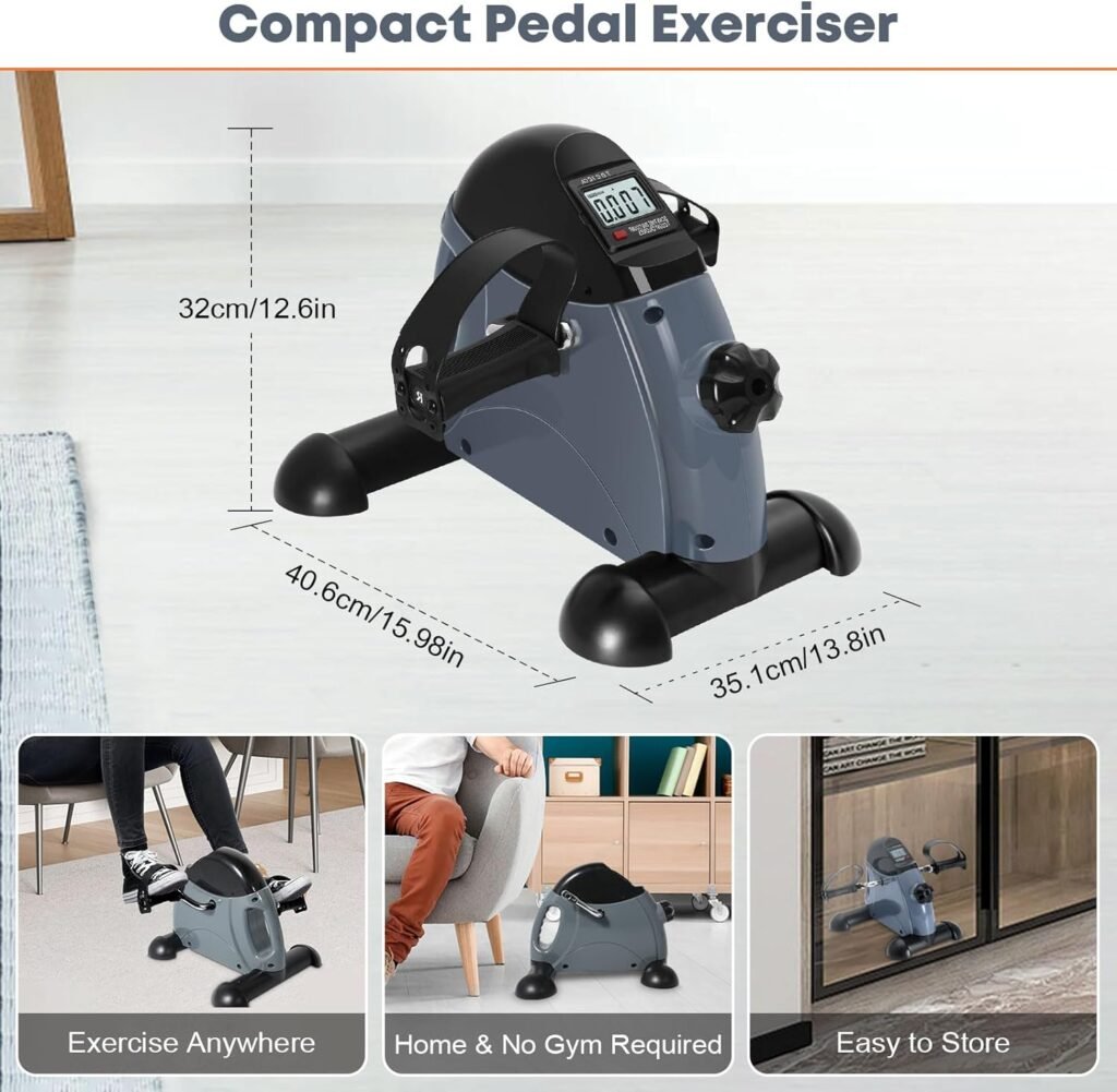 Mini Exercise Bike, AGM Under Desk Bike Pedal Exerciser Foot Cycle Arm  Leg Pedal Exerciser with LCD Screen Displays