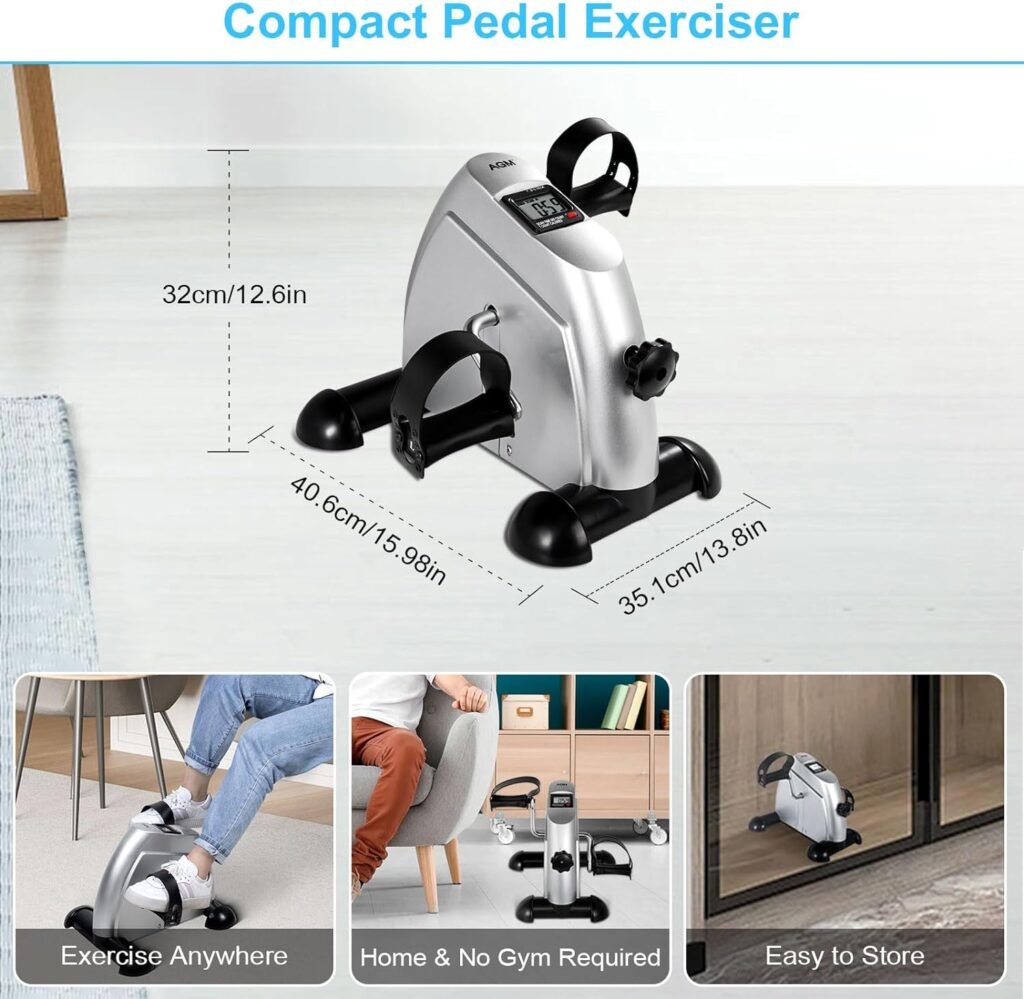 Mini Exercise Bike, AGM Under Desk Bike Pedal Exerciser Foot Cycle Arm  Leg Pedal Exerciser with LCD Screen Displays