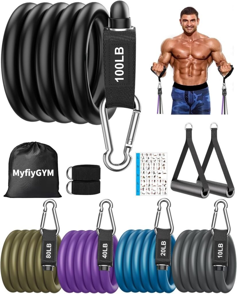 MyfitGYM Resistance Bands with Premium Handles, Exercise Bands Resistance, 250lbs Heavy Resistance Bands for Working Out, Workout Bands with Door Anchor Ankle Strap, Home Strength Training Equipment