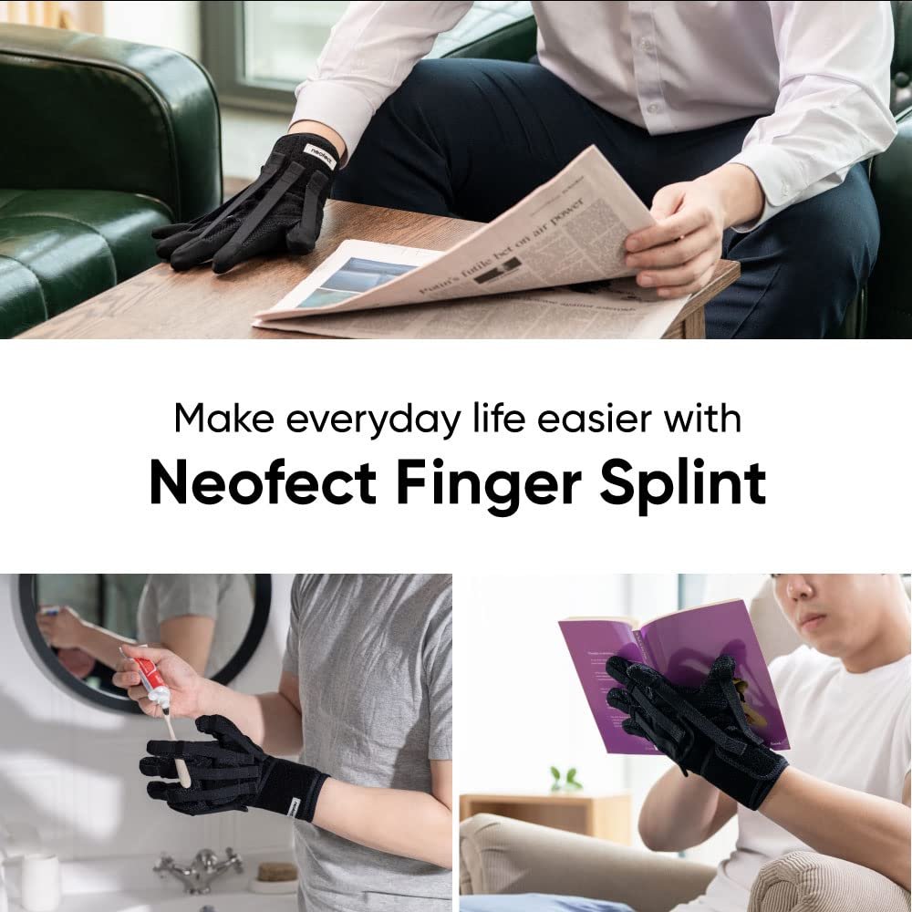 Neofect Finger Splint for Spastic Fingers Large Left - Stroke Recovery Equipment , Finger exerciser, hand strengthener, finger regabilitation gloves, stroke hand splint, finger straightener, finger exetension exerciser, radial nerve palsy splint