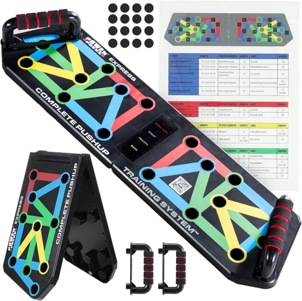 POWER PRESS Push Up Board – Home Workout Equipment, Push Up Bar with 30+ Color Coded Combo Positions for Exercise – Portable Gym Accessories for men and Women, Strength Training Equipment, Original