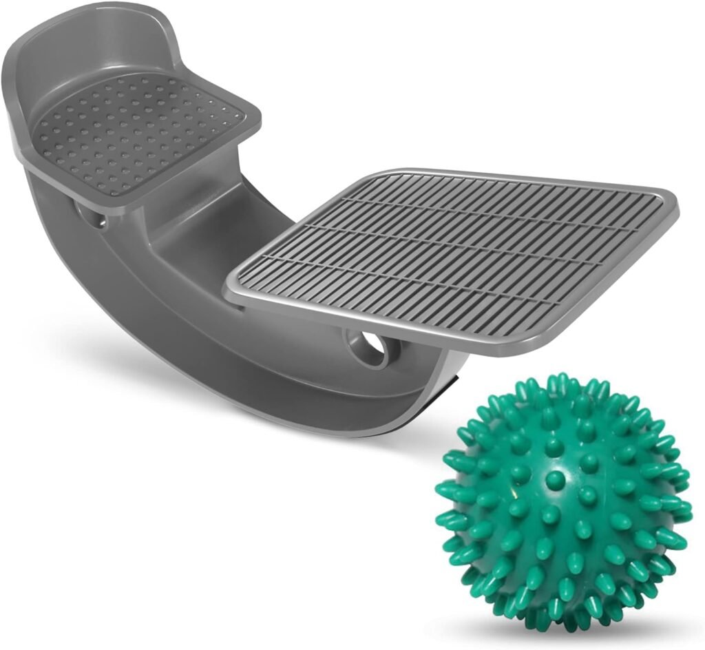 ProHeal Foot Rocker Calf Stretcher with Spiked Ball Massager - for Plantar Fasciitis, Achilles Tendonitis - Calf, Foot, Heel, and Ankle Stretcher - Lower Leg Pain Relief - Gray with Green Ball