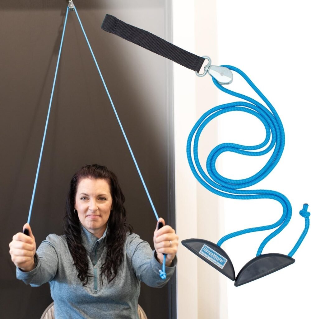 RangeMaster BlueRanger Shoulder Pulley with Patient Guide │ Aids Recovery and Rehabilitation │ Helps Enhance Pain Free Range of Motion │ Adjustable, Web Strap Door Attachment