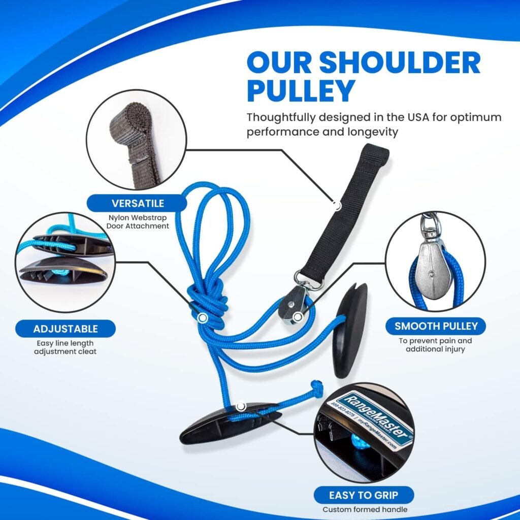 RangeMaster BlueRanger Shoulder Pulley with Patient Guide │ Aids Recovery and Rehabilitation │ Helps Enhance Pain Free Range of Motion │ Adjustable, Web Strap Door Attachment