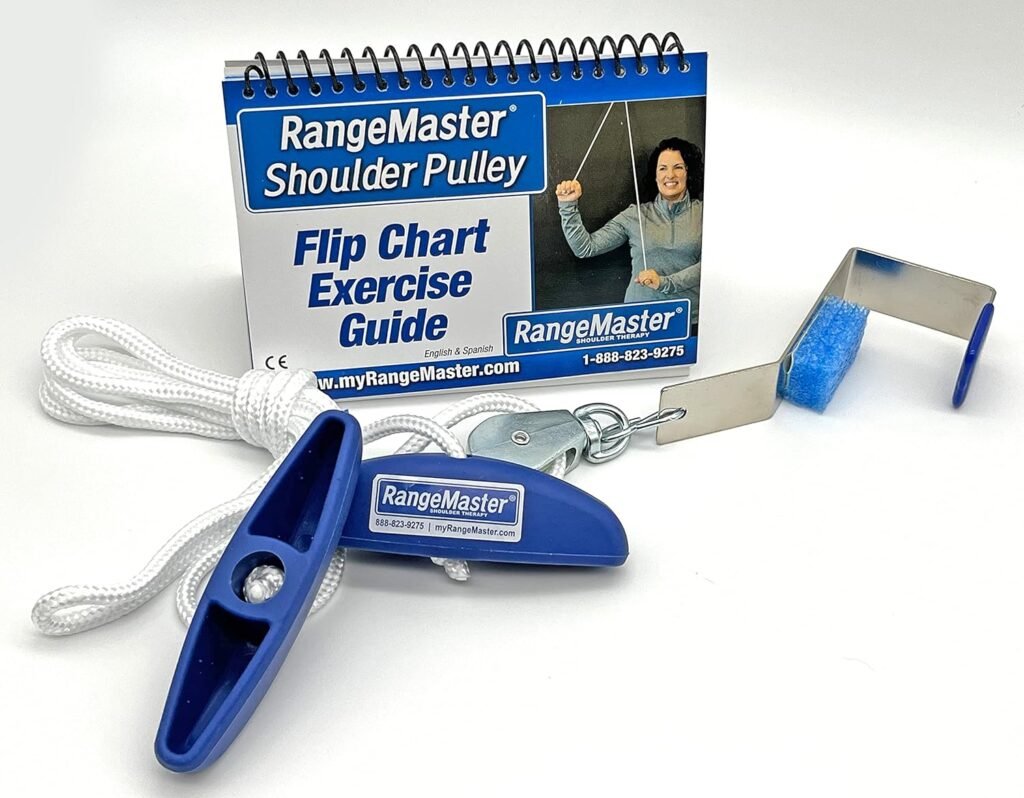 RangeMaster Molded Rubber Handle Shoulder Pulley │ Physical Therapy Tool │ Aids in Recovery and Rehabilitation │ Increases Mobility │ Metal Bracket Door Attachment