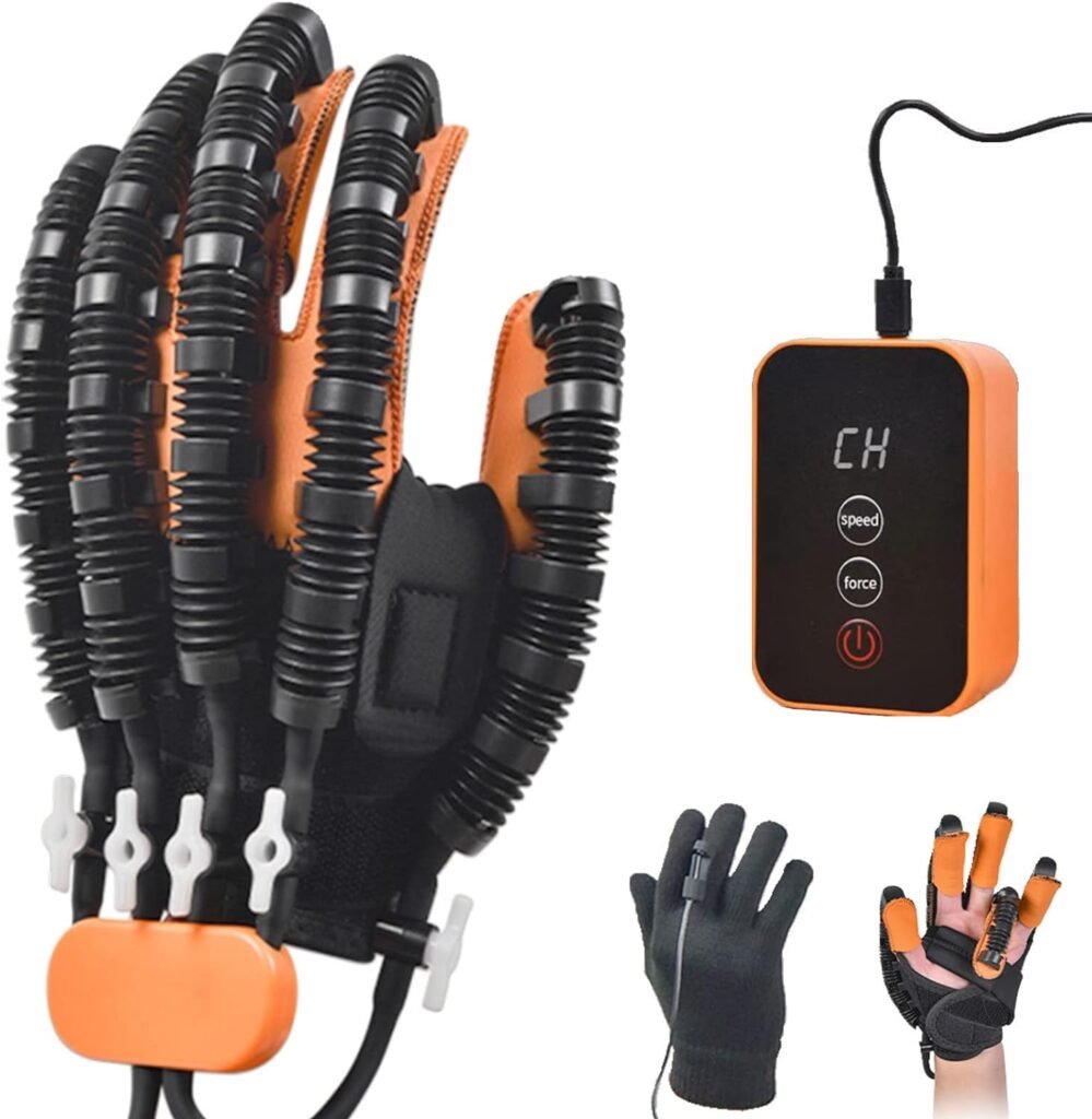 Rehabilitation Robot Glove for Stroke Patient, Hand Stroke Recovery Equipment with Portable Belt, USB Chargeable Fingers Strength Training Device for Hemiplegia, Adjustable Speed and Strength