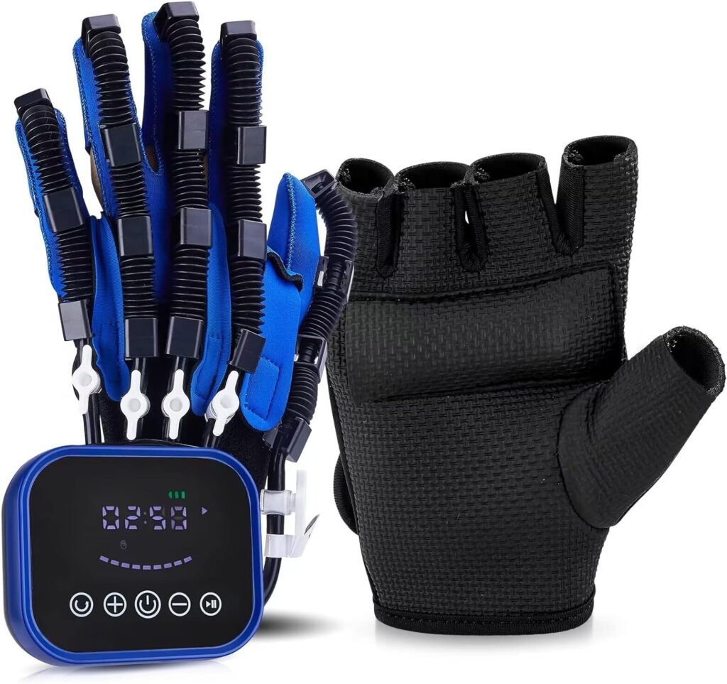 Rehabilitation Robot Gloves Stroke Hand Therapy Recovery Equipment Hemiplegia Finger Orthosis Exerciser Trainer with USB Chargeable and Strength Adjustment for Arthritis Patient Physical Therapy