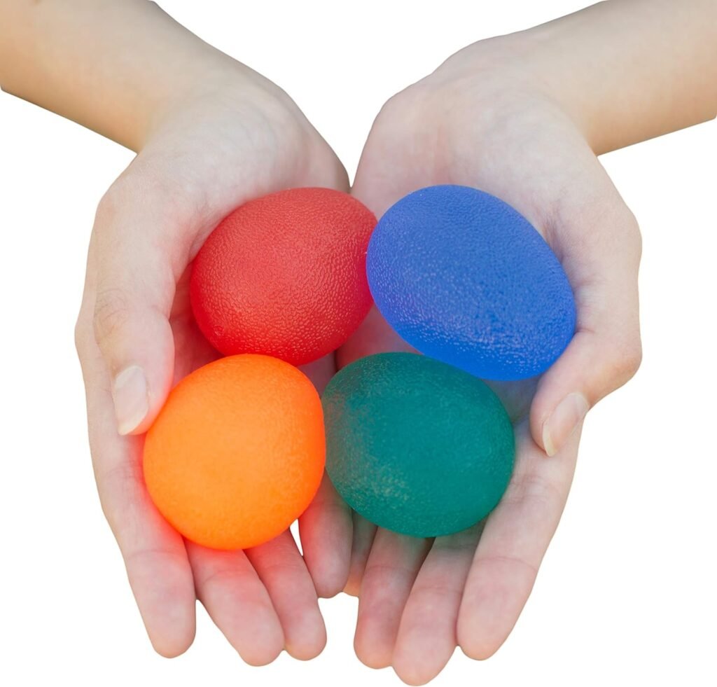 RMS 4-Pack Hand Exercise Balls - Physical  Occupational Therapy Kit for Strengthening Grip  Reducing Stiffness - Arthritis Pain Relief Exerciser for Rehabilitation, Fidget, Stress Relief