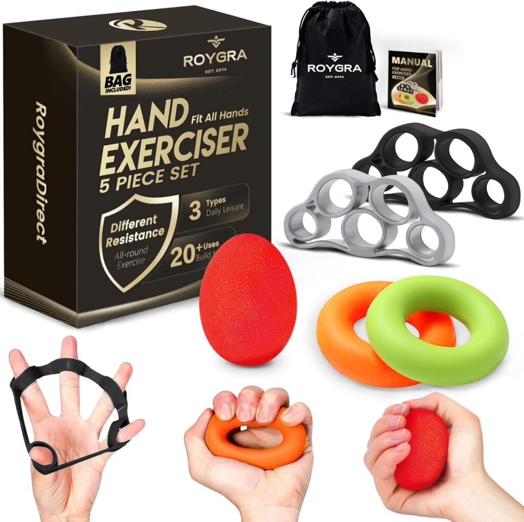 roygra Hand Exerciser, Finger Strengthener, Different Resistance Kit - 5 Pack