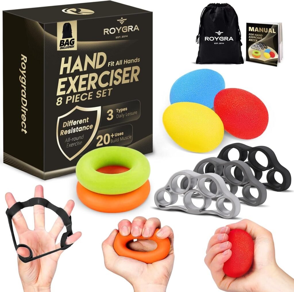 roygra Hand Exerciser, Finger Strengthener, Different Resistance Kit - 8 Pack