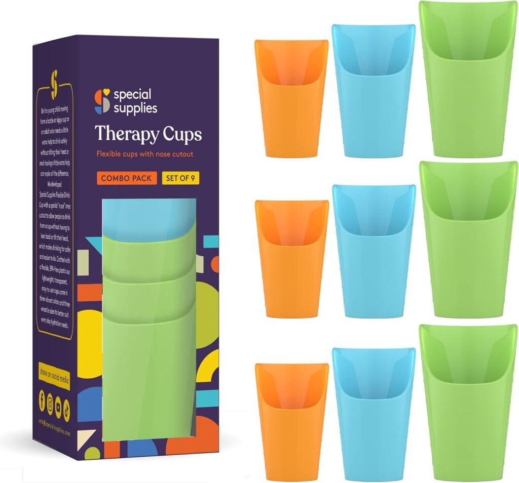 Special Supplies Combo Pack of 9 Flexible Drinking Cups with Nose Mold Cutout, 9 Pc. Set for Physical Therapy, Recovery, and Rehabilitation, BPA-Free Drink Tumblers, Kids and Adults