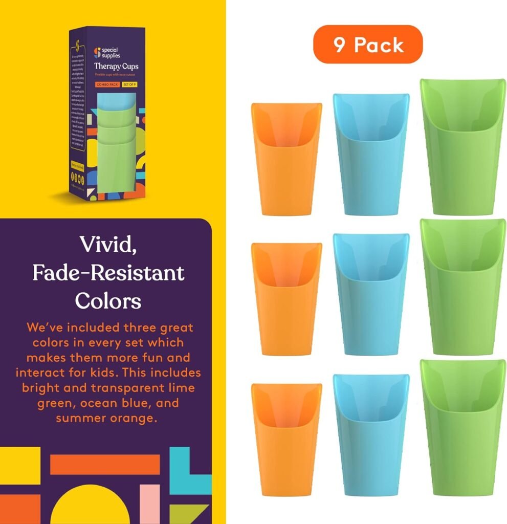 Special Supplies Combo Pack of 9 Flexible Drinking Cups with Nose Mold Cutout, 9 Pc. Set for Physical Therapy, Recovery, and Rehabilitation, BPA-Free Drink Tumblers, Kids and Adults