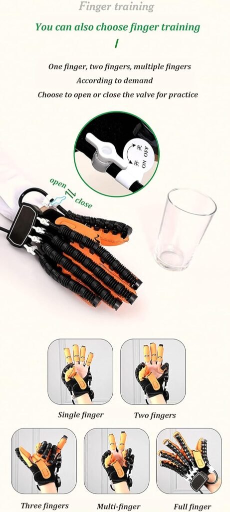 Stroke Hemiplegia Finger Exerciser, New Upgraded Flexible Pneumatic Tube, Stretch and fist Positions can be Adjusted independently, Relieves Cramps and Curls