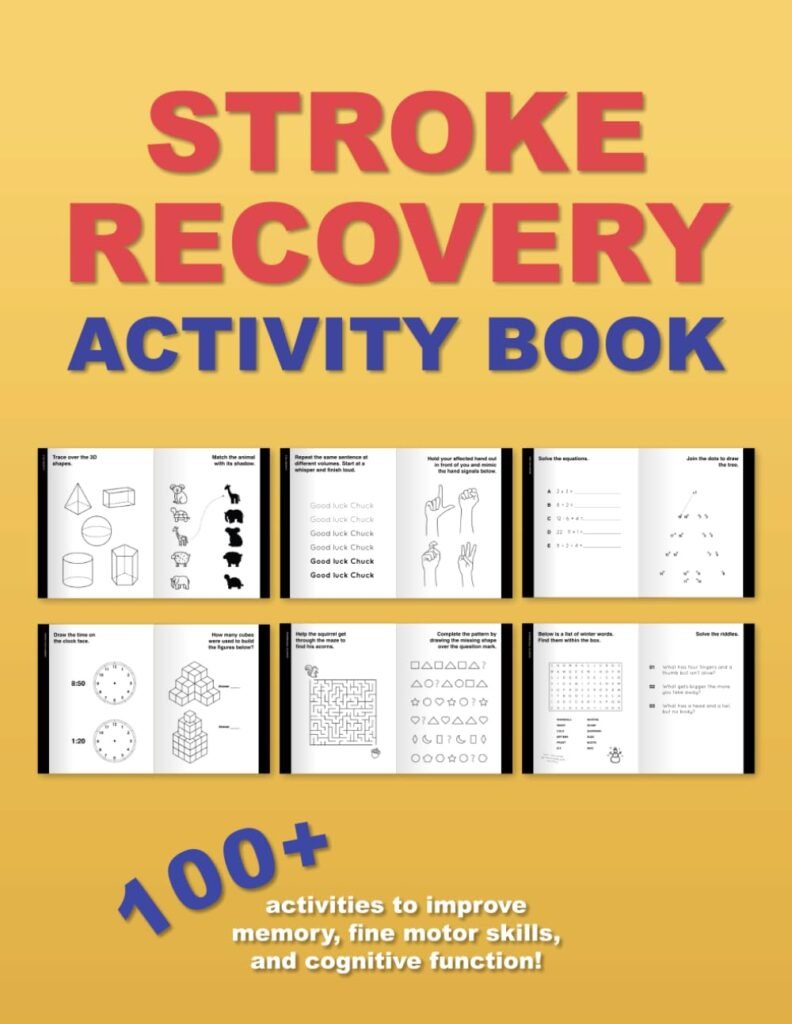 Stroke Recovery Activity Book – 100+ Puzzles for Traumatic Brain Injury  Aphasia Rehabilitation: Fun stroke recovery workbook with tracing, memory games and more. Great gift for stroke recovery!     Paperback – Large Print, November 1, 2023