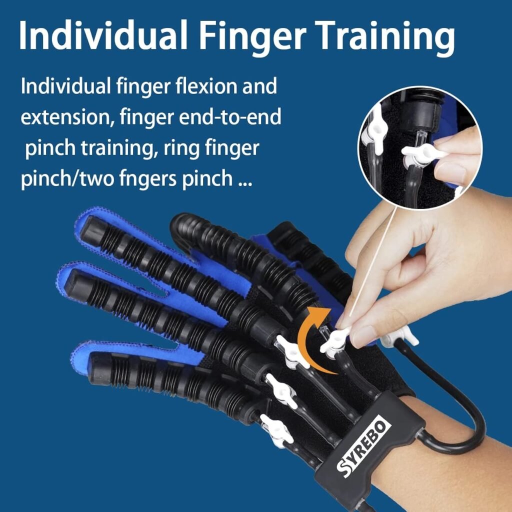 syrebo Rehabilitation Robot Gloves, C10 Model Hemiplegia Finger Rehab Trainer Robot Gloves Stroke Recovery Equipment for Home