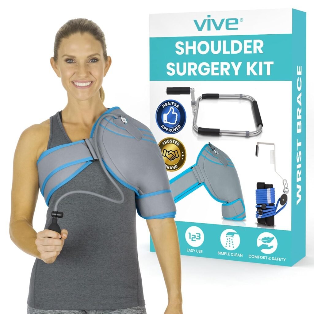 Vive Shoulder Rehab Equipment Kit - Physical Therapy Tools - Aids in Recovery - shoulder Pulley Over the Door, Ice Pack for Shoulder Rotator Cuff, Bar Foot Rail For Shoulder Surgery Recovery Supplies