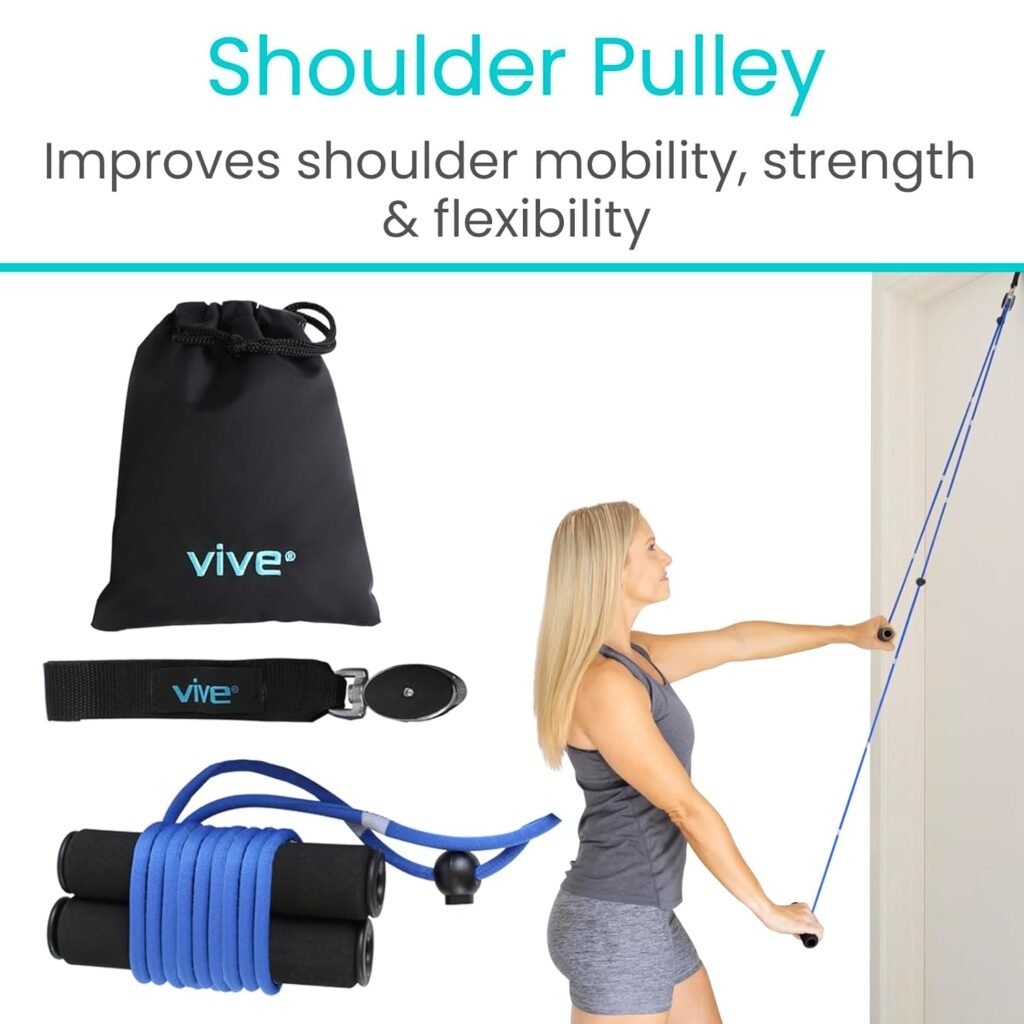 Vive Shoulder Rehab Equipment Kit - Physical Therapy Tools - Aids in Recovery - shoulder Pulley Over the Door, Ice Pack for Shoulder Rotator Cuff, Bar Foot Rail For Shoulder Surgery Recovery Supplies