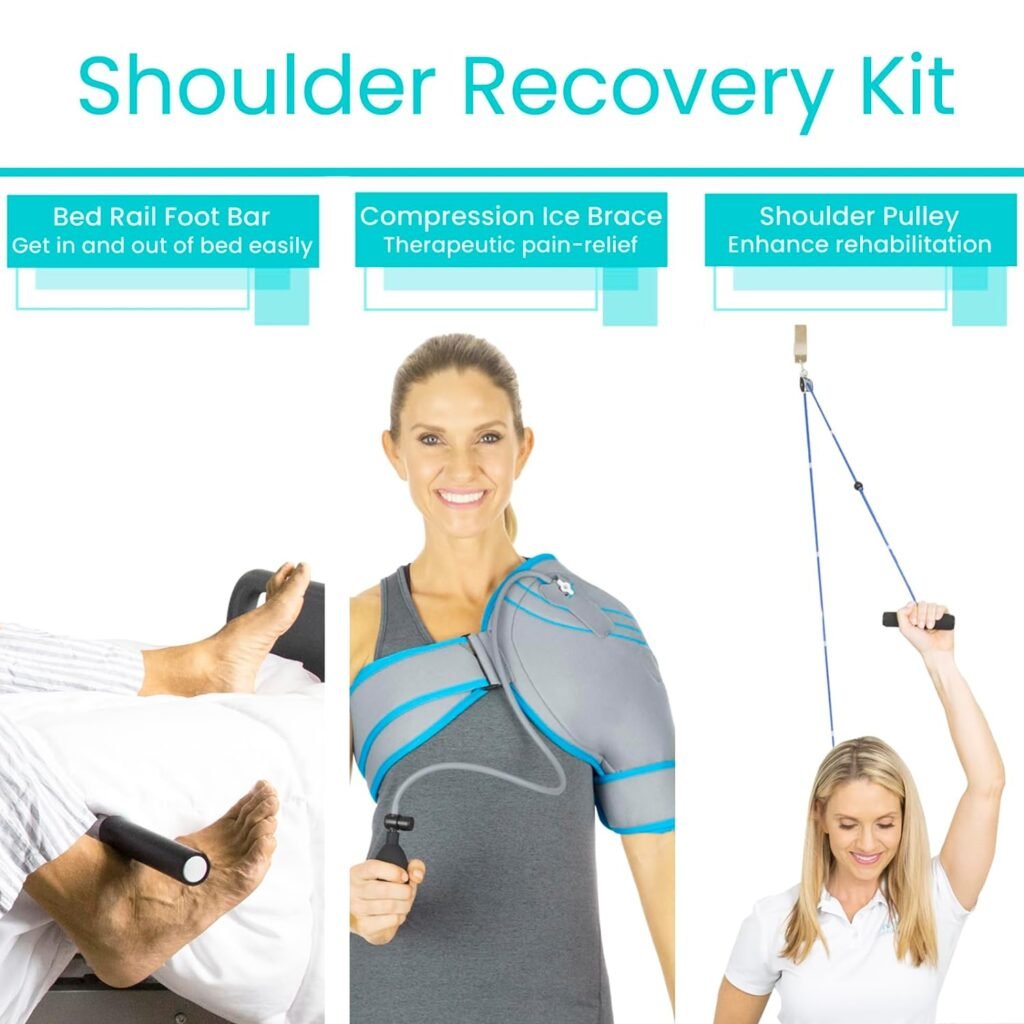 Vive Shoulder Rehab Equipment Kit - Physical Therapy Tools - Aids in Recovery - shoulder Pulley Over the Door, Ice Pack for Shoulder Rotator Cuff, Bar Foot Rail For Shoulder Surgery Recovery Supplies