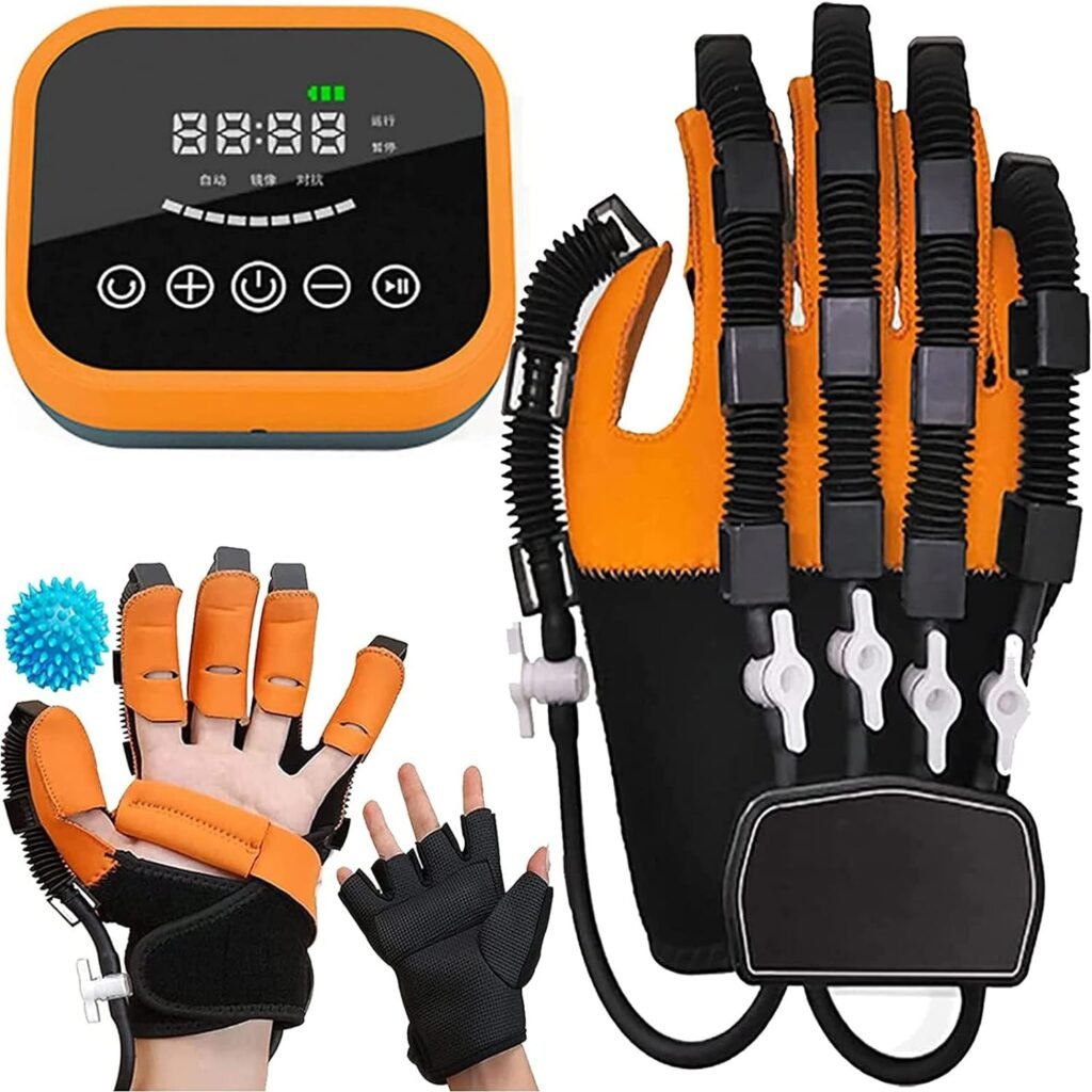 XUETAO Hand Rehabilitation Robotic Gloves, Hand Dysfunction Patient Training Device Stroke Hemiplegia Finger Exerciser Hand Strength Strengthening Finger Flexion Assist(Color:Orange,Size:XL)