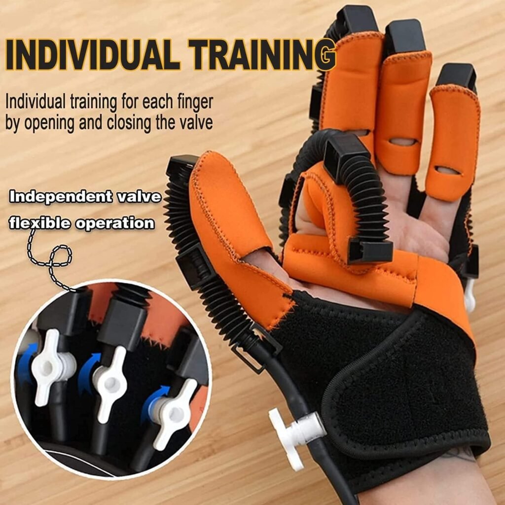 XUETAO Hand Rehabilitation Robotic Gloves, Hand Dysfunction Patient Training Device Stroke Hemiplegia Finger Exerciser Hand Strength Strengthening Finger Flexion Assist(Color:Orange,Size:XL)