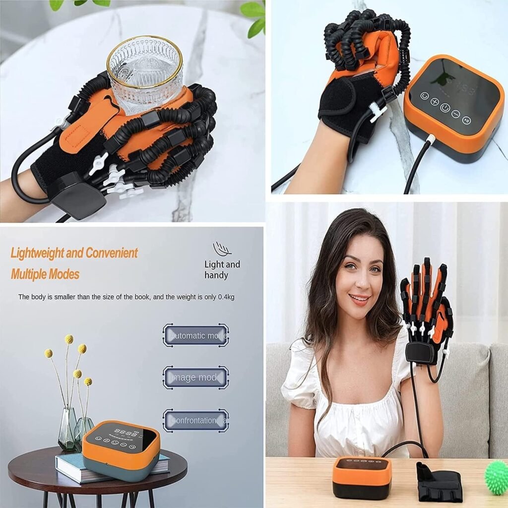 XUETAO Hand Rehabilitation Robotic Gloves, Hand Dysfunction Patient Training Device Stroke Hemiplegia Finger Exerciser Hand Strength Strengthening Finger Flexion Assist(Color:Orange,Size:XL)