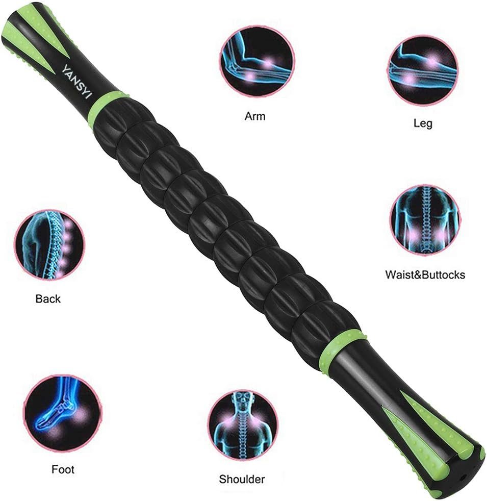 Yansyi Muscle Roller Stick for Athletes - Body Massage Roller Stick - Release Myofascial Trigger Points Reduce Muscle Soreness Tightness Leg Cramps  Back Pain for Physical Therapy  Recovery (Black)