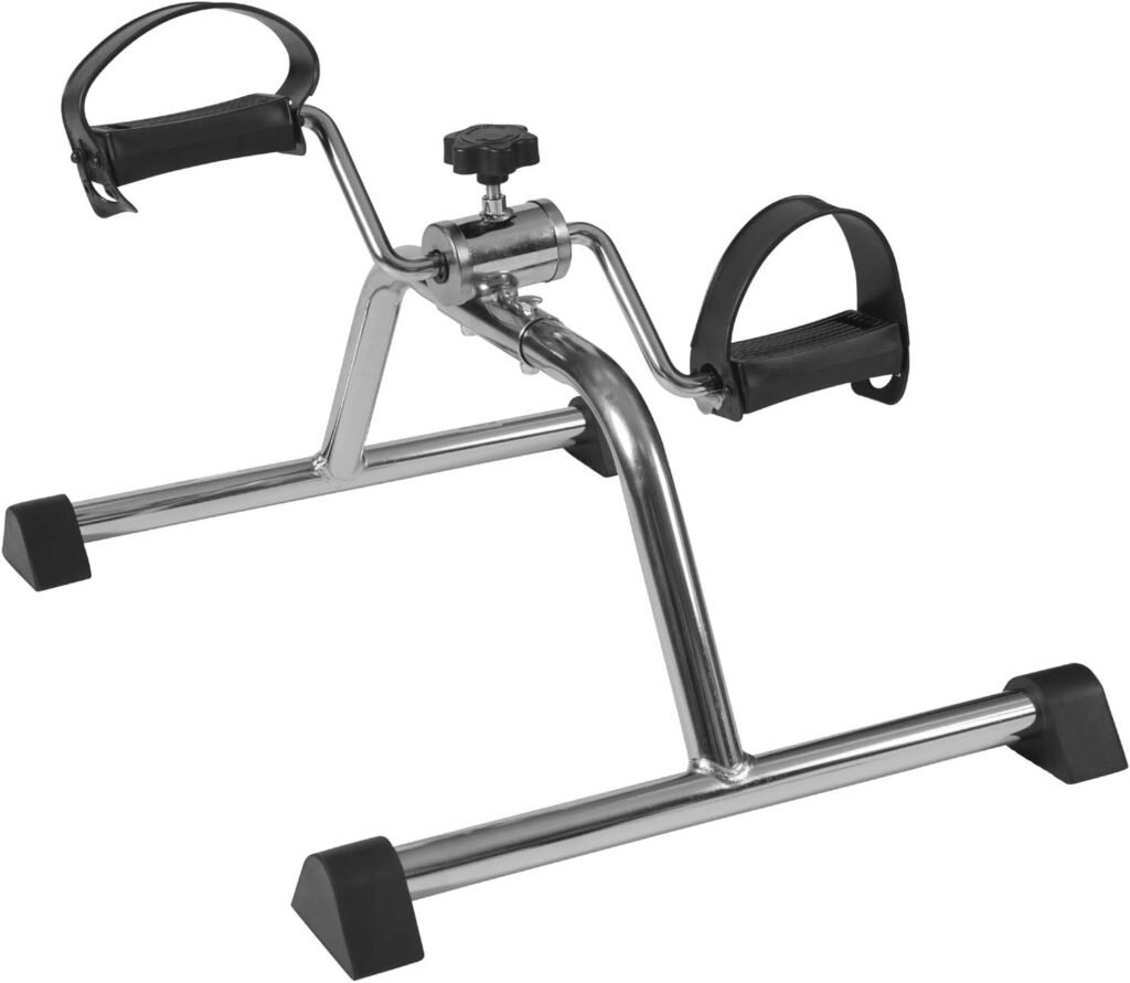 DMI Portable Exercise Bike, Under Desk Bike Pedal Exerciser for Arms or Legs can be used as Workout Equipment or Physical Therapy with Manual Tension Adjuster, Chrome