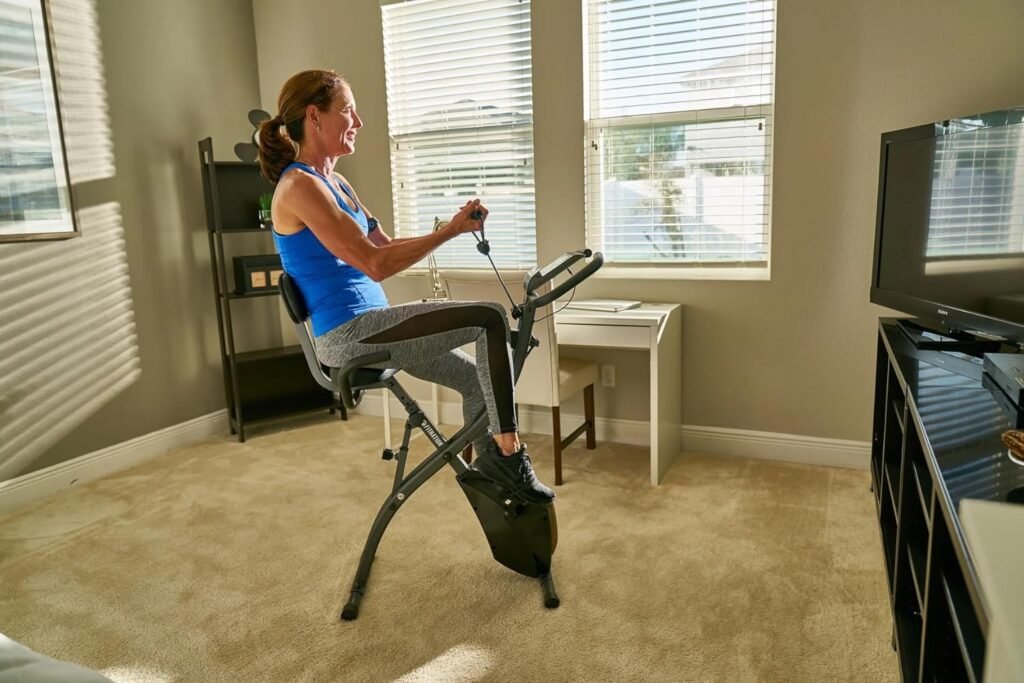 Echelon Flex Express Folding Exercise Bike: Magnetic, Foldable, Upright/Recumbent, Multi-Level Resistance, Arm Resistance Band, and LCD Display